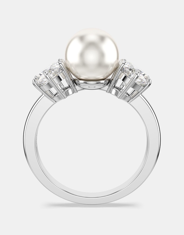 Swarovski - Matrix cocktail ring, Crystal pearl, Round cut, White, Rhodium plated