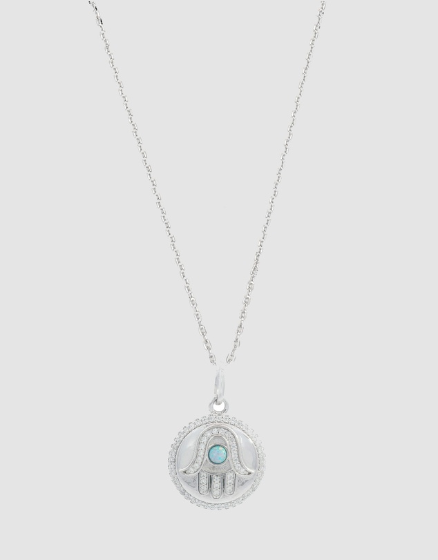 Georgini - Georgini Opal Glow Blue Created Opal Hamsa Silver Medallion