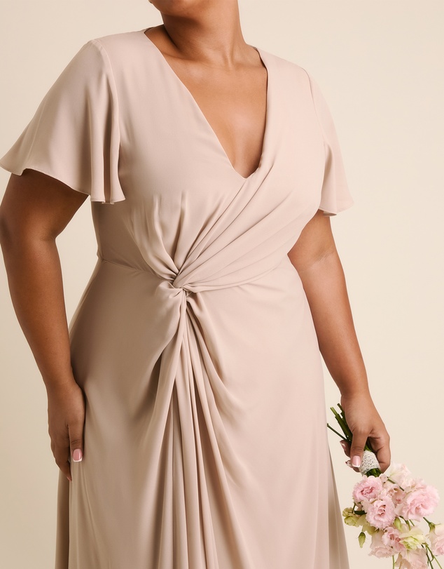 Six Stories - Knot Front Flutter Sleeve Chiffon Bridesmaid Dress