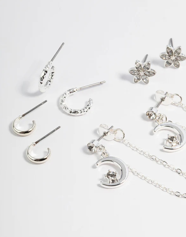 Lovisa - Silver Celestial Stacker Earrings 5-Pack