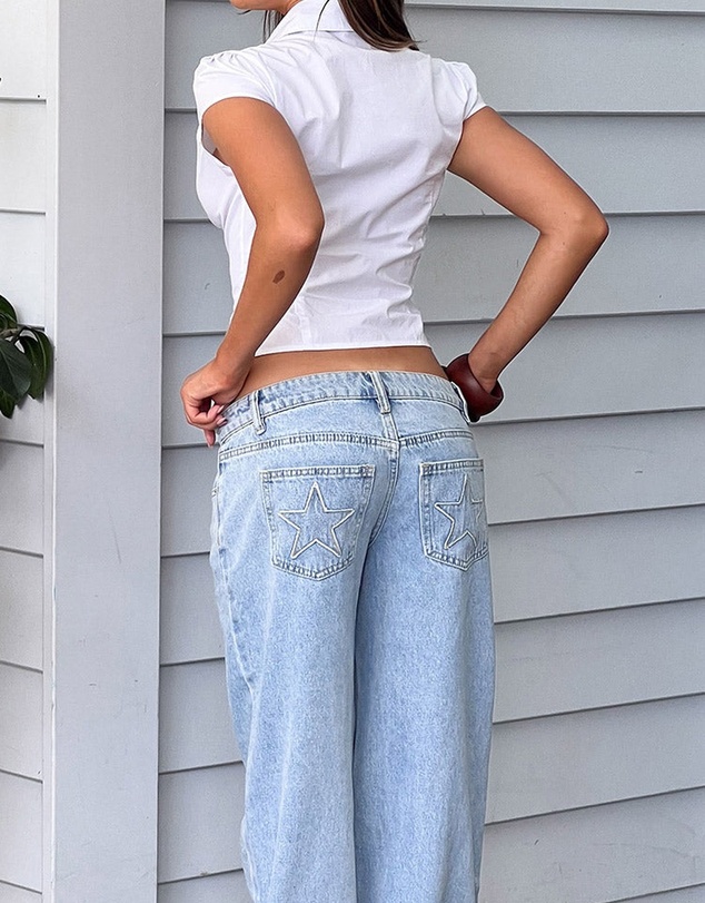 Beginning Boutique - Clara Star Light Wash Denim Low Rise Jeans