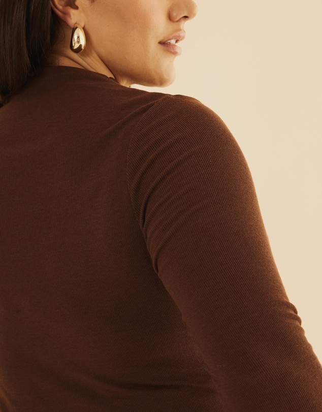 Atmos&Here Curvy - Mock Neck Rib Long Sleeve Top