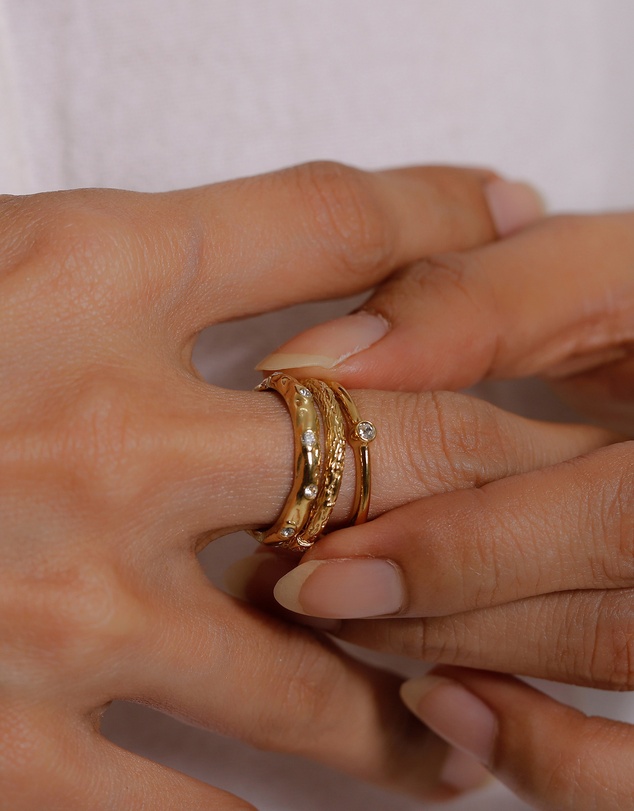 Elli Jewelry - Ring Set of 3 Crystal 925 Sterling Silver Gold-Plated