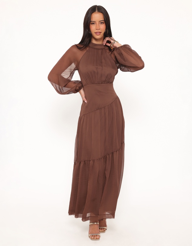 Petal & Pup - Julip Sheer Long Sleeve Maxi Dress - Brown