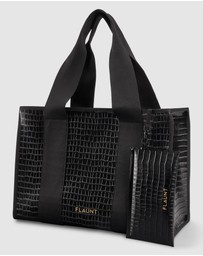 Flaunt - Flaunt Black Crocodile Faux Everyday Tote w/ Pouch