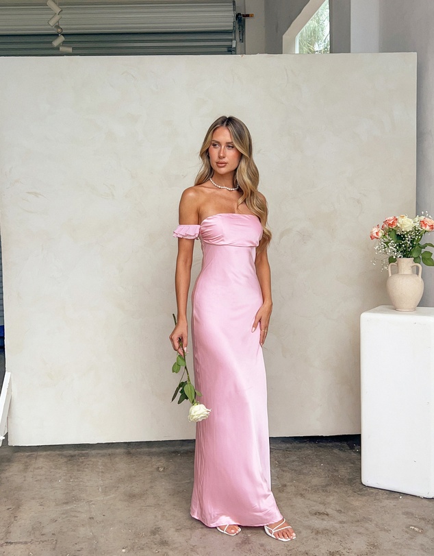 Beginning Boutique - Elvira Pink Satin Formal Maxi Dress