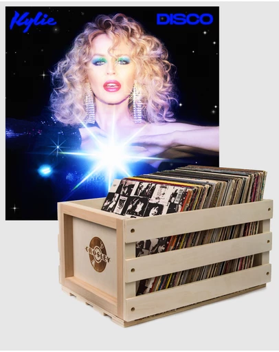 Universal Music - Crosley Record Storage Crate & Kylie Disco - Black Vinyl Album Bundle
