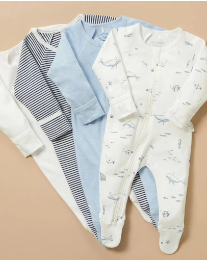 Purebaby - 4 Pack Zip Growsuit-Babies