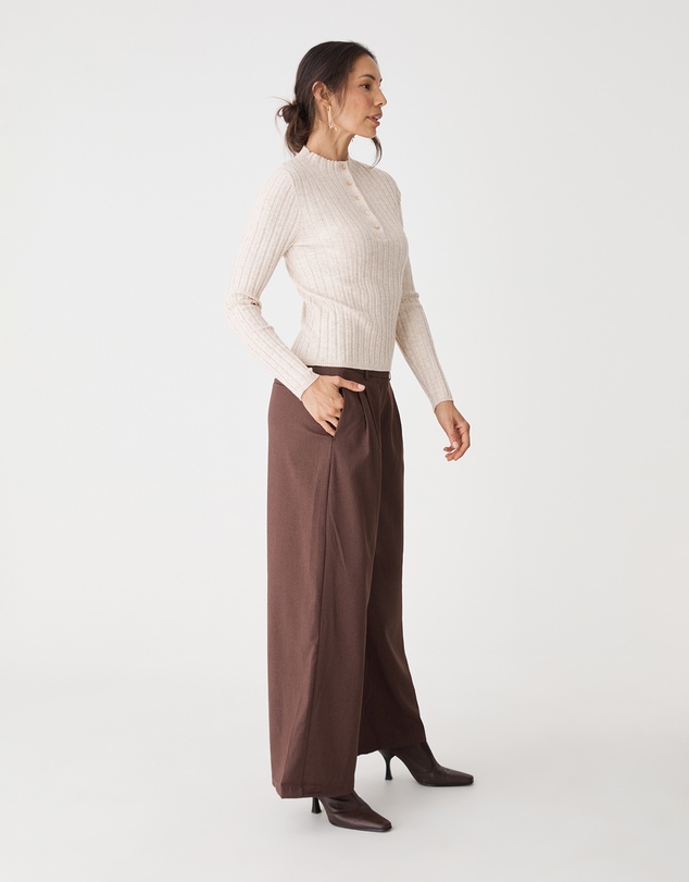Forcast - Inez Mock Neck Henley Knit