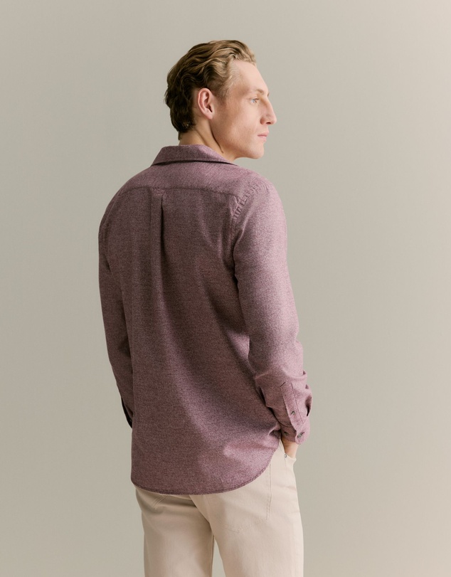 Trenery - Regular Fit Jaspe Cotton Shirt in Burgundy
