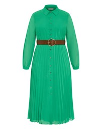 City Chic - Plus size Honey Lane Pleat Midi Dress - kelly green