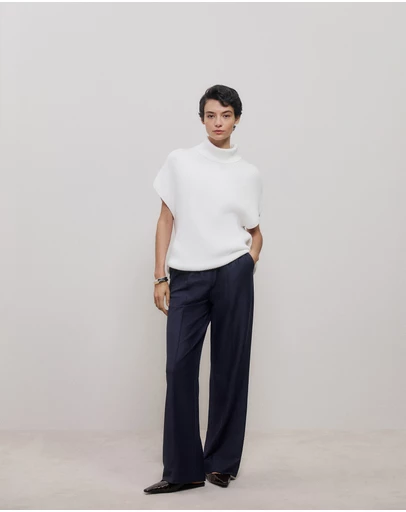 Trenery - Cotton Cashmere Sleeveless High Neck Knit in White