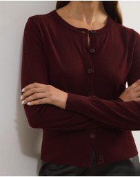 Atmos&Here - Elina Crewneck Knit Cardigan With Rib Hem
