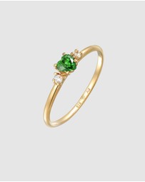 Elli Jewelry - Ring Heart Green Zirconia 925 Sterling Silver Gold-plated
