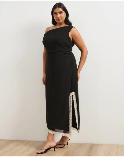 Atmos&Here Curvy - Alanna Asymmetric Midi Dress With Lace