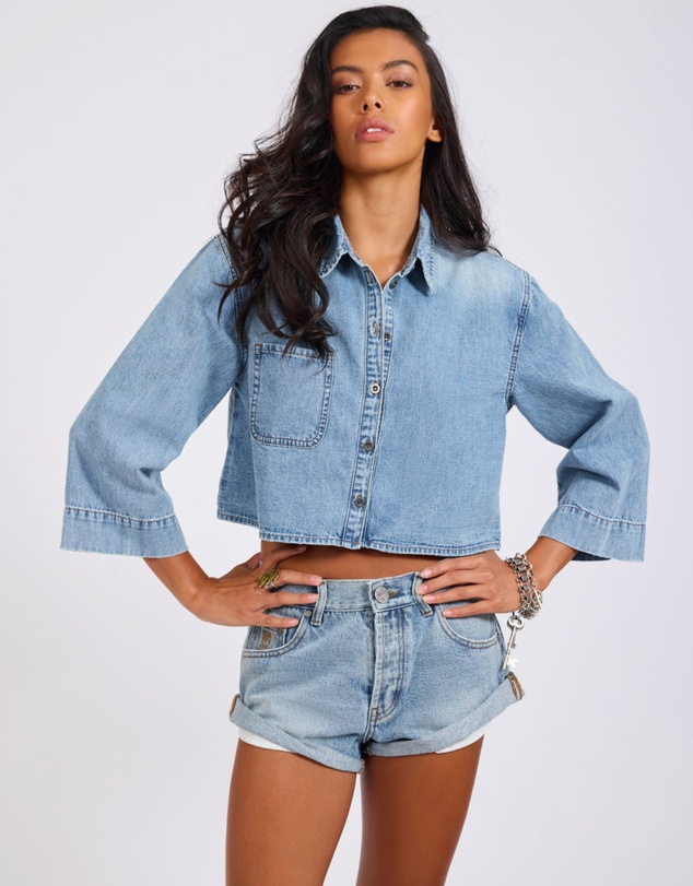 ONE TEASPOON - Gracie Cropped Denim Shirt - Misty Blue