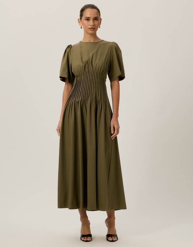 Tussah - Zoe Pintuck Detail Flutter Sleeve Midi Dress