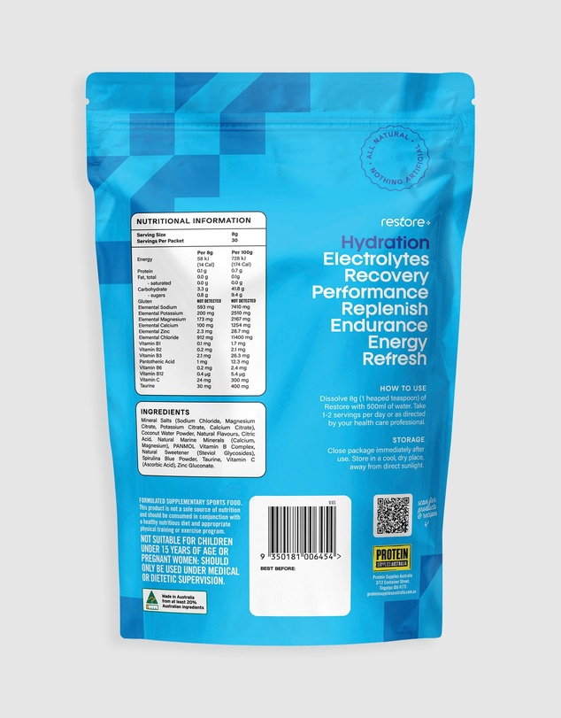 Protein Supplies Australia - Blue Raspberry Restore Electrolyte Drink Mix - 240g