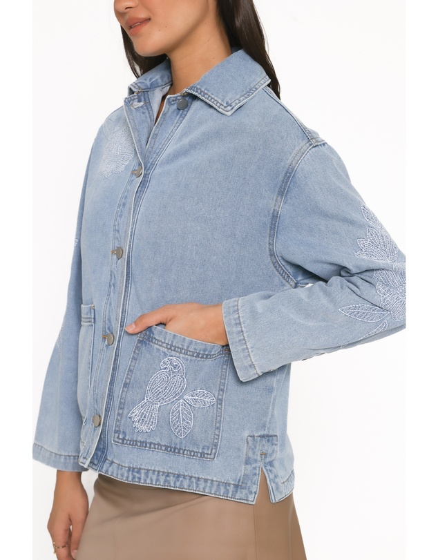 Petal & Pup - Mora Embroidered Denim Shacket - Light Wash