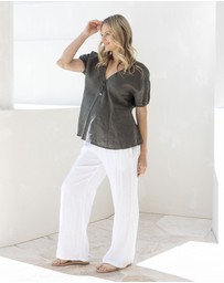 Angel Maternity - Brigitte Maternity Linen Blouse Top - Khaki Green