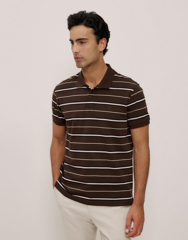 Trenery - Australian Cotton Pique Stripe Polo in Coffee