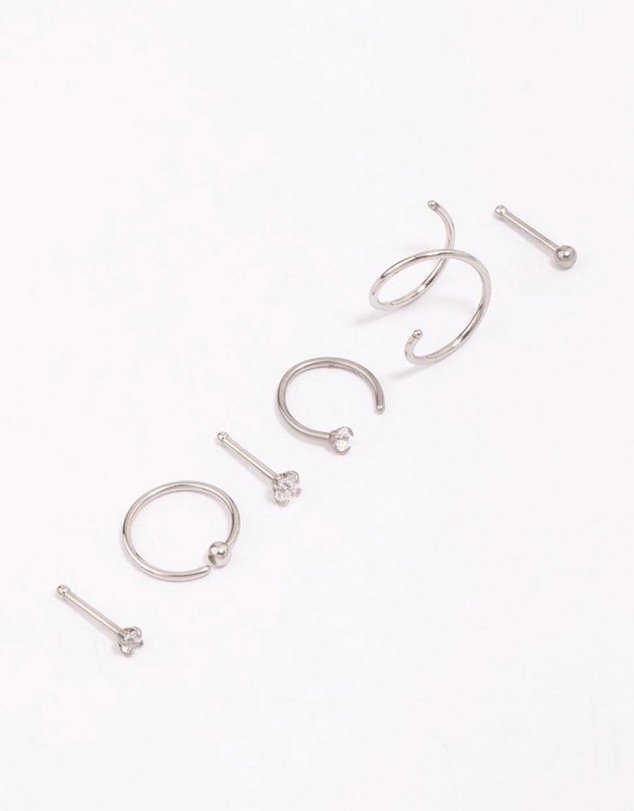 Lovisa - Surgical Steel Twisted Cubic Zirconia Nose Piercing 6-Pack
