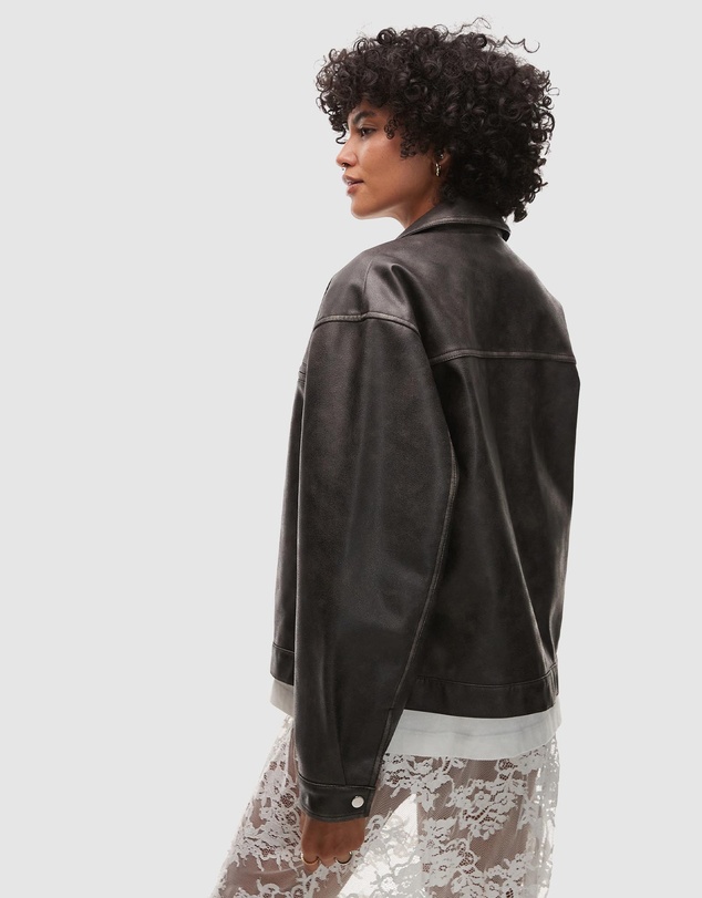 TOPSHOP - Faux Leather Cropped Button-Down Jacket