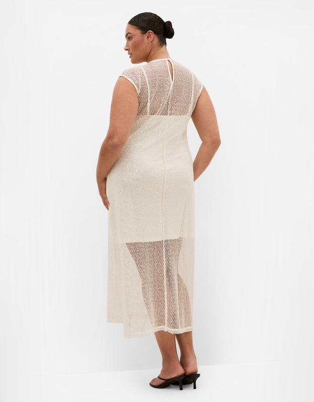 City Chic - Plus size Stardust Sequin Midi Dress - cream