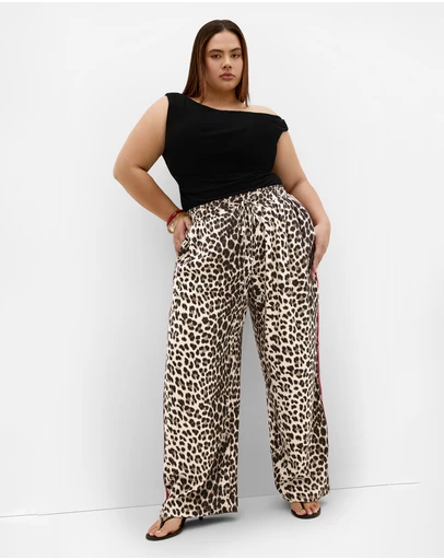 City Chic - Plus size Leopard Tape Stripe Pant - neutral