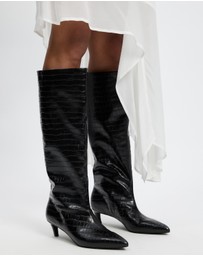 AERE - Nara Knee High Heeled Leather Boots