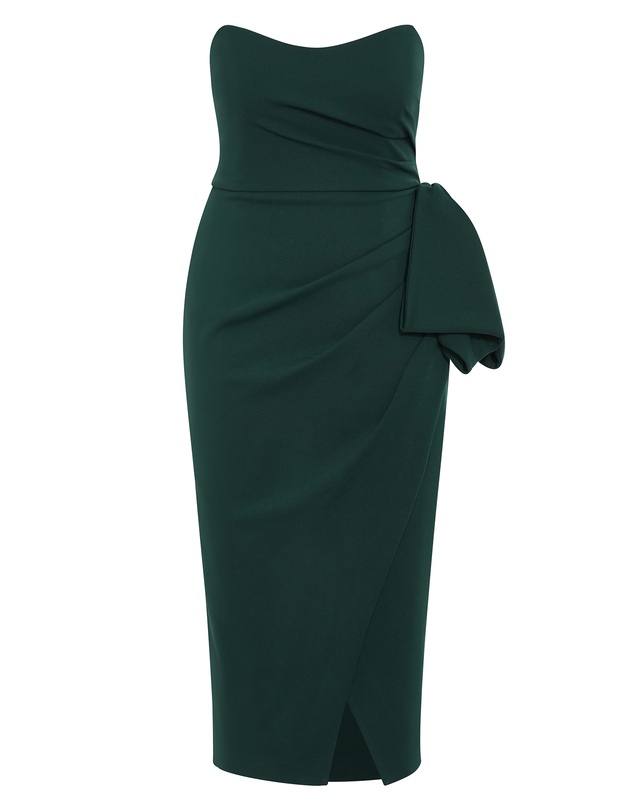 City Chic - Plus size Camellia Strapless Midi Dress - forest