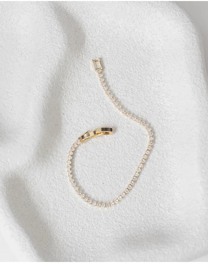 The White Collection - Olive - Minimal Round Stone Gold Tennis Bracelet