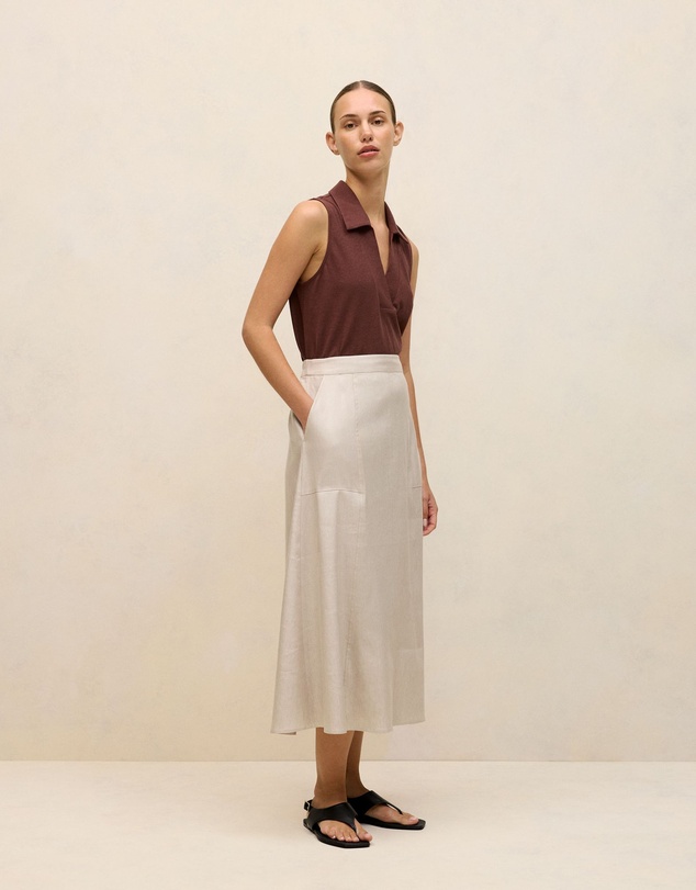 Trenery - Linen Cotton Knit Collared Tank in Espresso