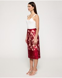 Lindsay Nicholas New York - Crimson Rose Lace Skirt with Nude Underskirt