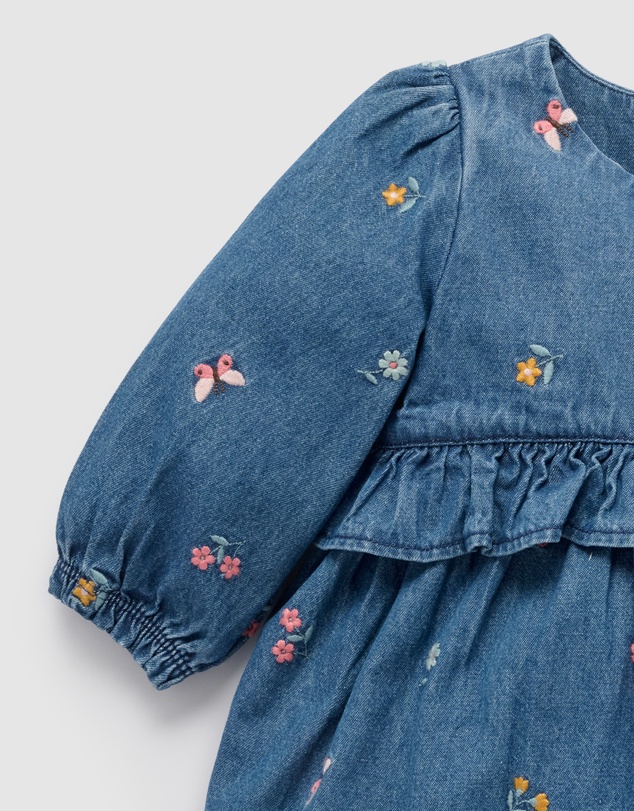 Purebaby - Denim Embroidered Dress -Kids-Babies