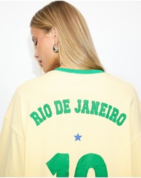 Dazie - Team Brazil Oversized V Neck Graphic Tee