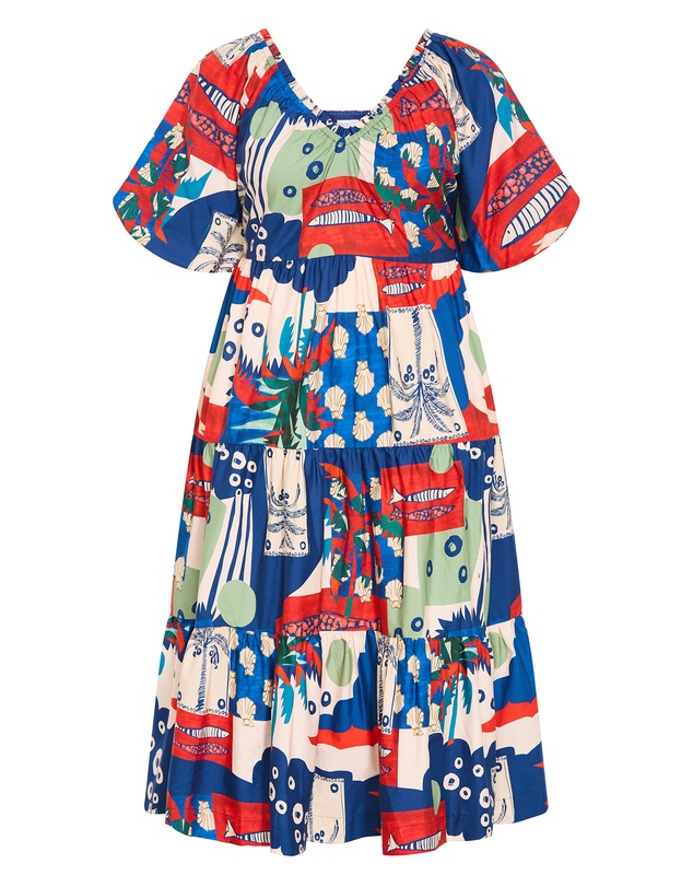 City Chic - Plus size Fantasy Marine Print V Neck Dress - bone