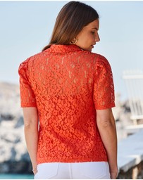 Sosandar - Short Puff Sleeve Lace Shirt