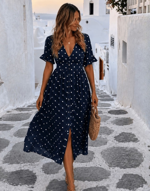 Esther & Co - Orrin Dress - Navy Spot