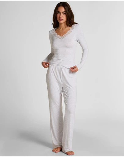Hunkemoller - Long Sleeve Jersey Modal Lace PJ Set