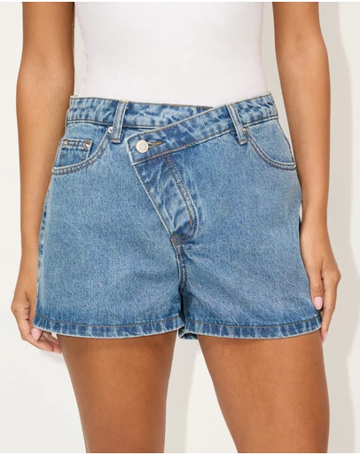 Dazie - Oceane Asymmetric Button Denim Shorts