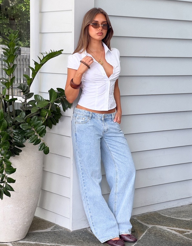 Beginning Boutique - Clara Star Light Wash Denim Low Rise Jeans
