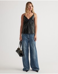 Decjuba - Deep V Faux Leather Cami