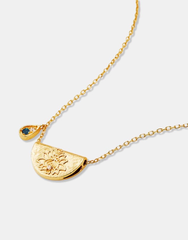 By Charlotte - Gold Lotus Birthstone Necklace - December