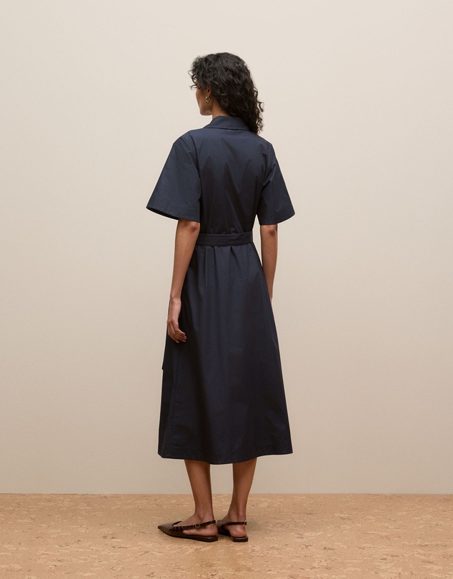 Trenery - Cotton Poplin Belted Popover Dress in Night Sky