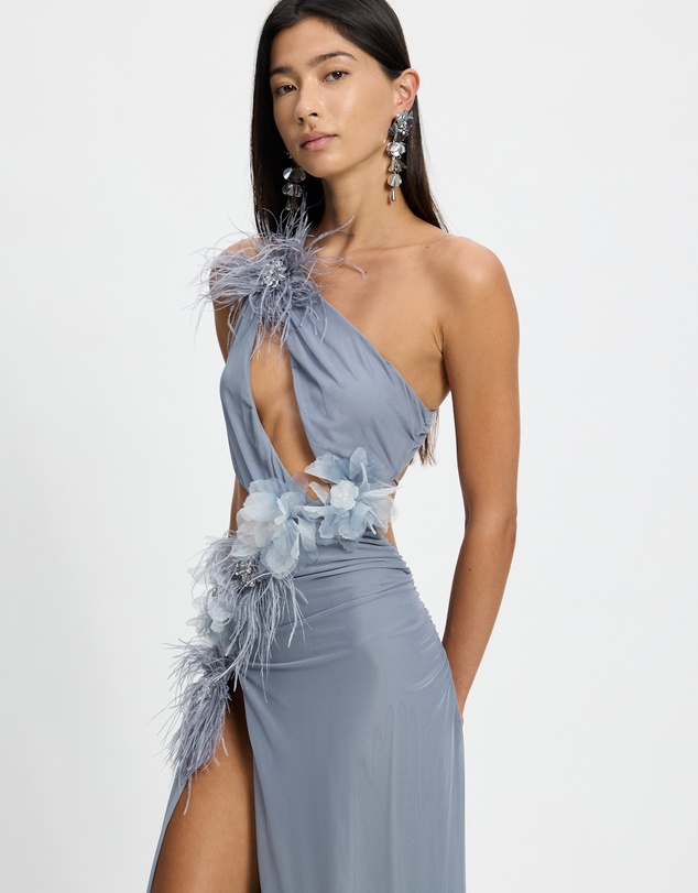 Jaded London - Aysymmetric Maxi Dress With 3D Flowers