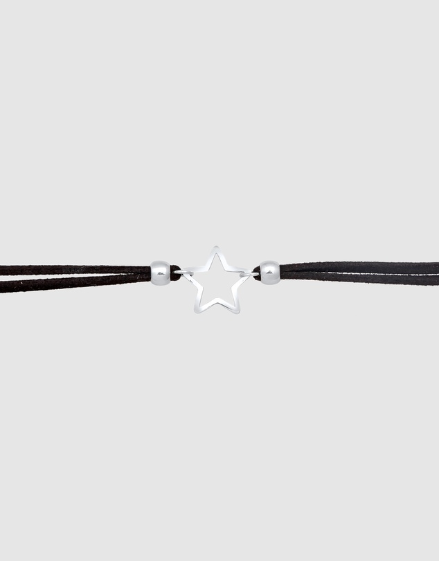 Elli Jewelry - Star Faux Leather Choker Necklace in 925 Silver