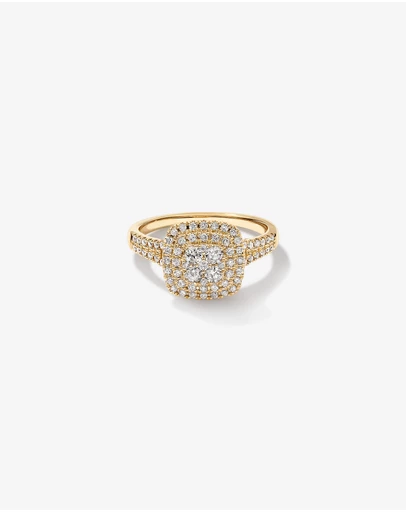 Michael Hill - 0.65 Carat TW Cushion Cluster Halo Diamond Ring in 10kt Yellow Gold