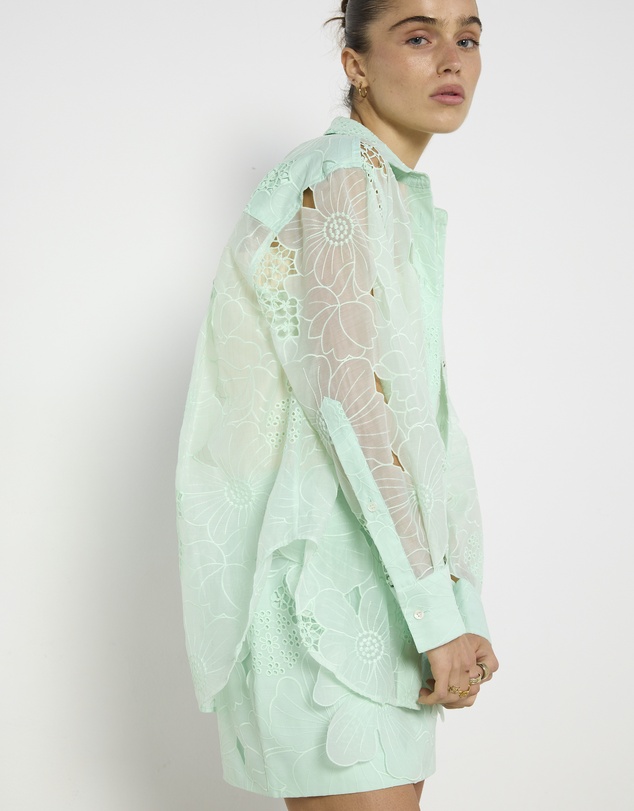 Cirkular - Pre-Loved - Oroton Mint Lace Shirt and Skirt Set