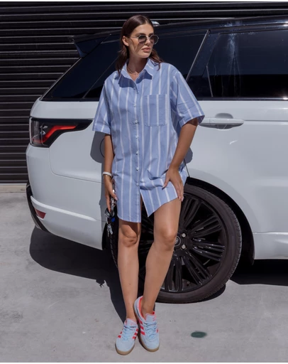 ALEXANDRA - Apex Dress Chambray Blue Stripe